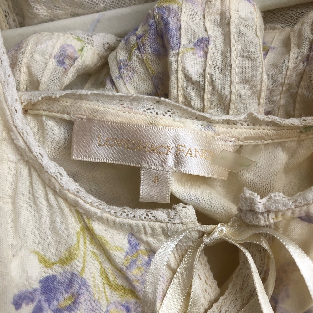 Worn Twice! LoveShackFancy Cerrone Cream Floral Lace Mini Dress Size 6 - Picture 7 of 11